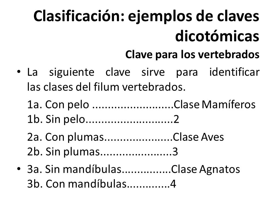 Clasificación: ejemplos de claves dicotómicas