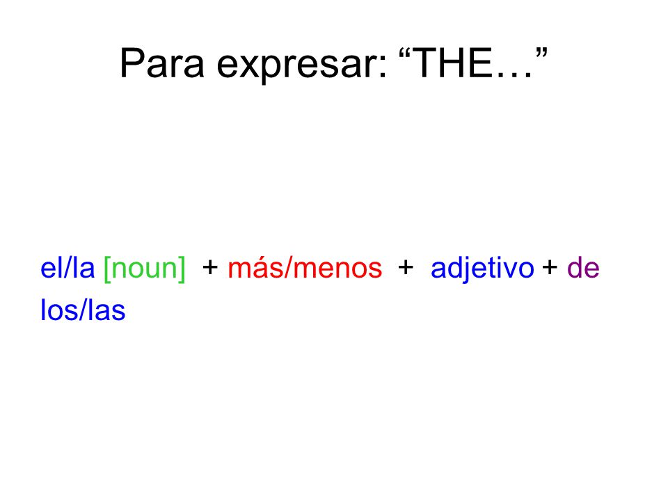Para expresar: THE… el/la [noun] + más/menos + adjetivo + de los/las
