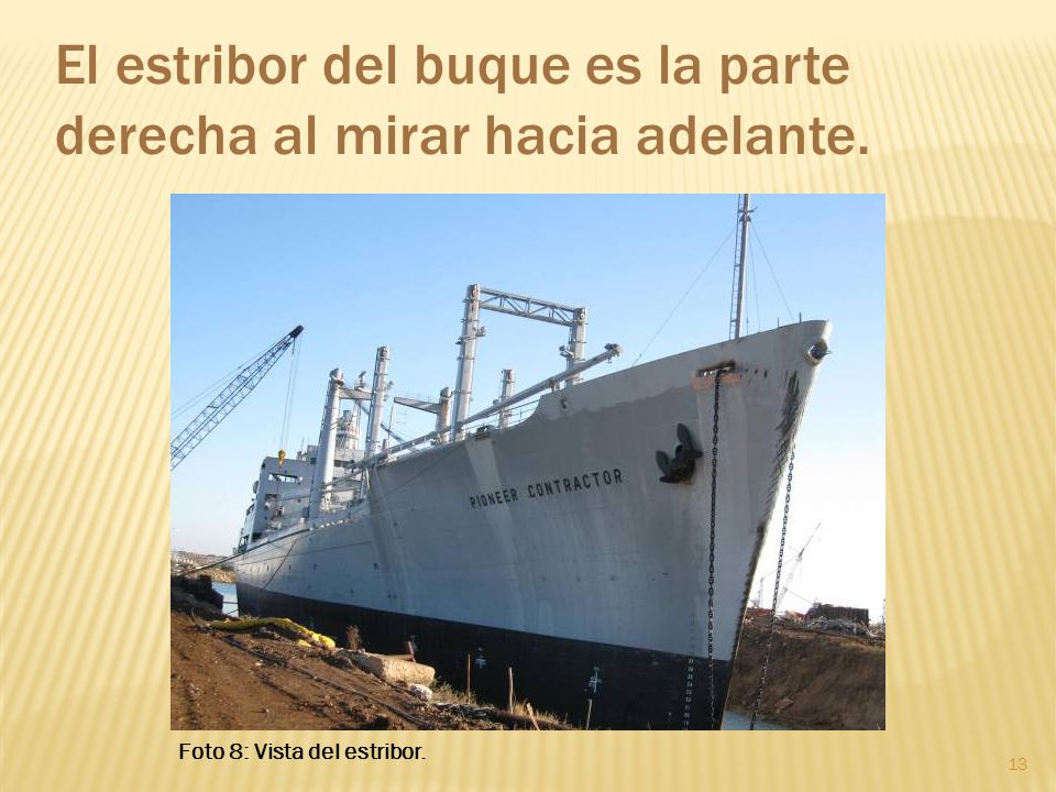 El estribor del buque es la parte derecha al mirar hacia adelante.