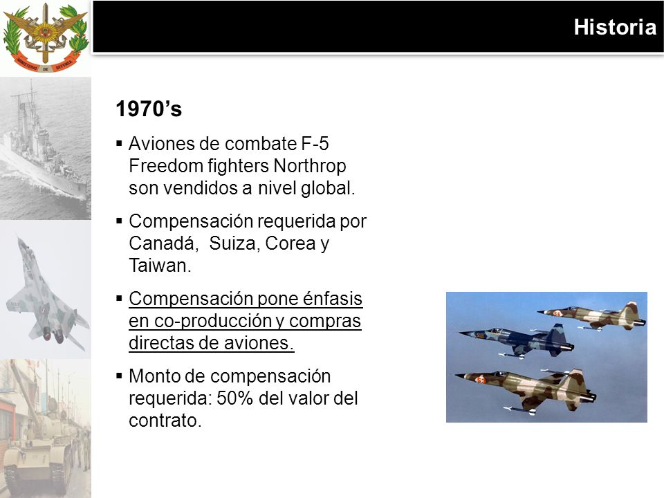 Historia 1970’s. Aviones de combate F-5 Freedom fighters Northrop son vendidos a nivel global.