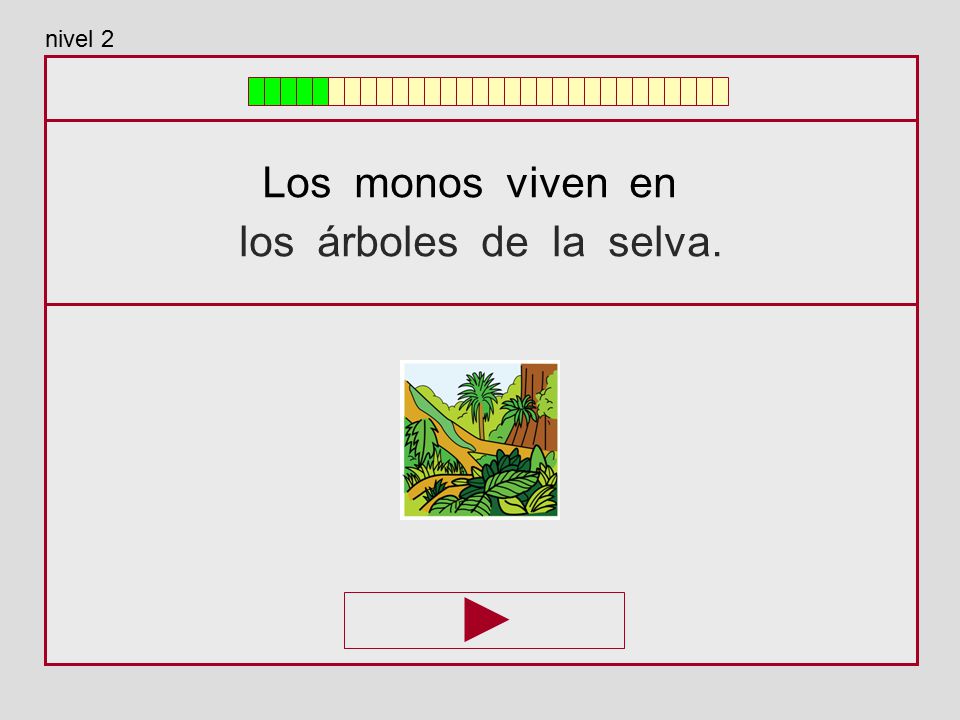 nivel 2 Los monos viven en los árboles de la selva.