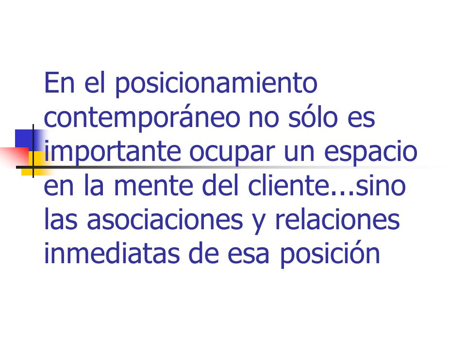En el posicionamiento contemporáneo no sólo es importante ocupar un espacio en la mente del cliente...sino las asociaciones y relaciones inmediatas de esa posición