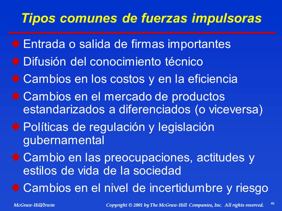 Tipos comunes de fuerzas impulsoras
