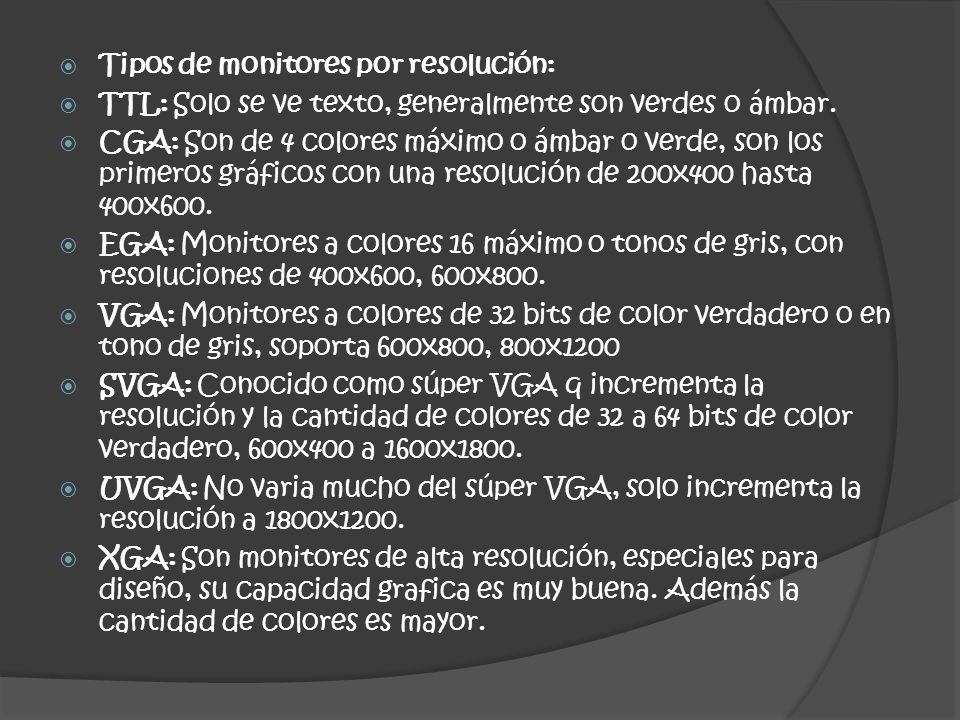 Tipos de monitores por resolución: