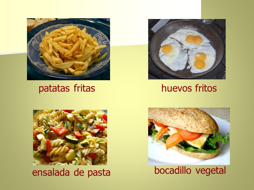 patatas fritas huevos fritos bocadillo vegetal ensalada de pasta