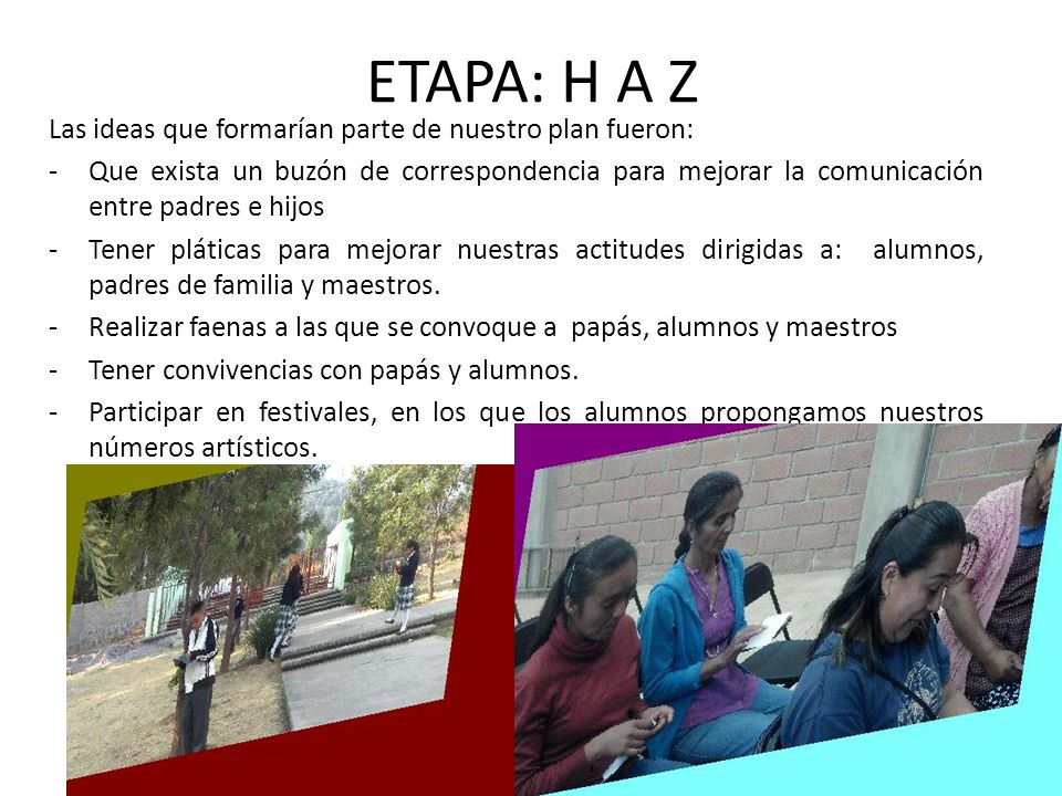 ETAPA: H A Z Las ideas que formarían parte de nuestro plan fueron: