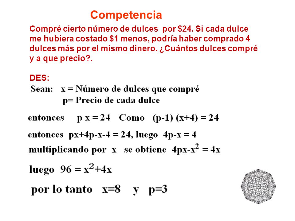 Competencia Compré cierto número de dulces por $24. Si cada dulce