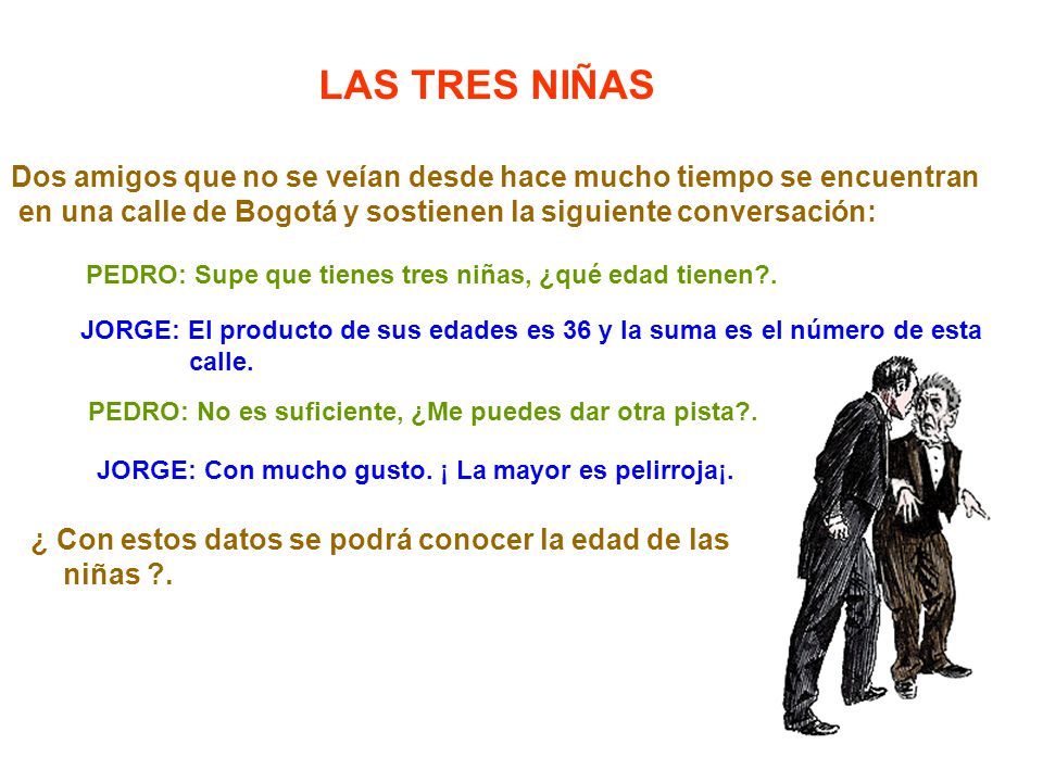 LAS TRES NIÑAS Dos amigos que no se veían desde hace mucho tiempo se encuentran. en una calle de Bogotá y sostienen la siguiente conversación: