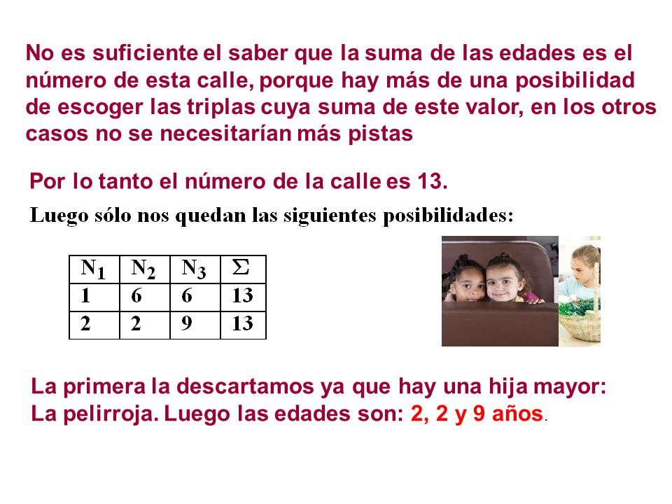 No es suficiente el saber que la suma de las edades es el