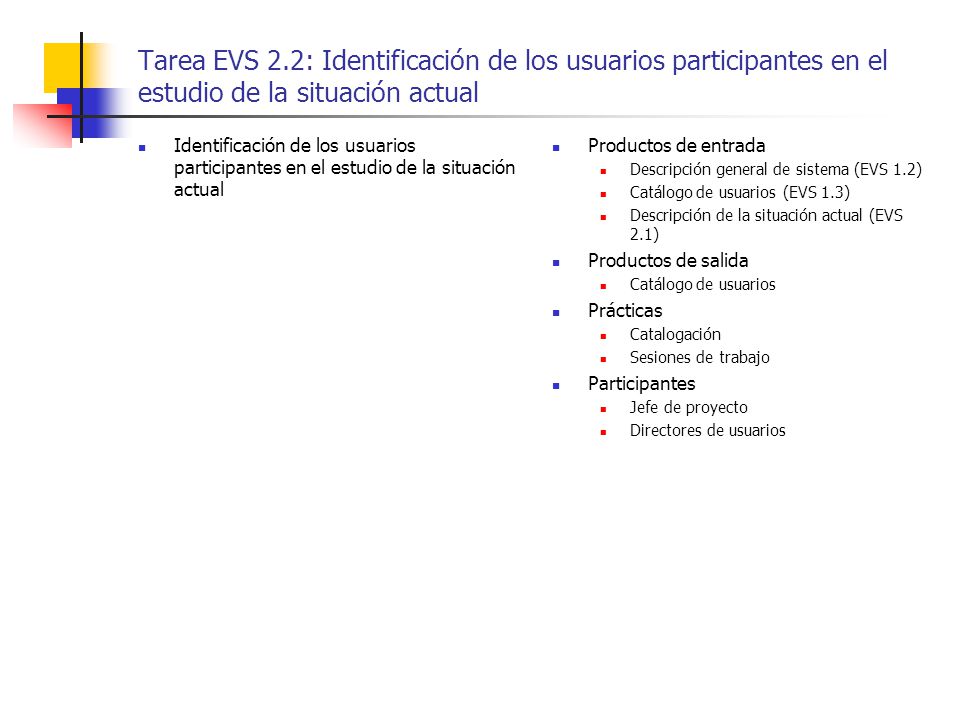 Tarea EVS 2.2: Identificación de los usuarios participantes en el estudio de la situación actual
