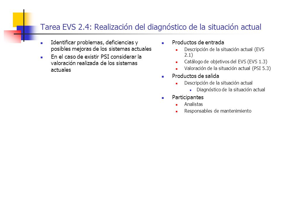 Tarea EVS 2.4: Realización del diagnóstico de la situación actual