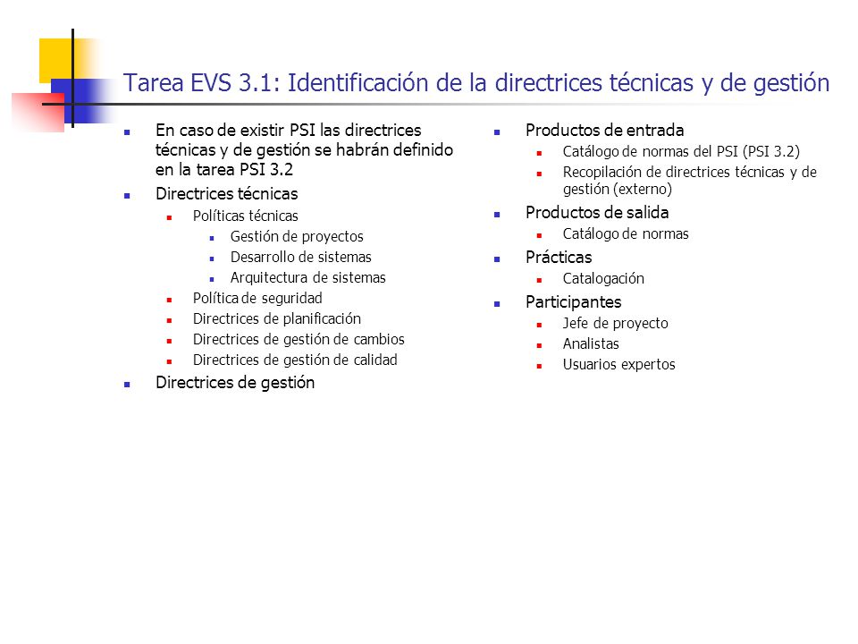 Tarea EVS 3.1: Identificación de la directrices técnicas y de gestión