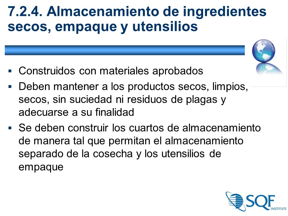 Almacenamiento de ingredientes secos, empaque y utensilios