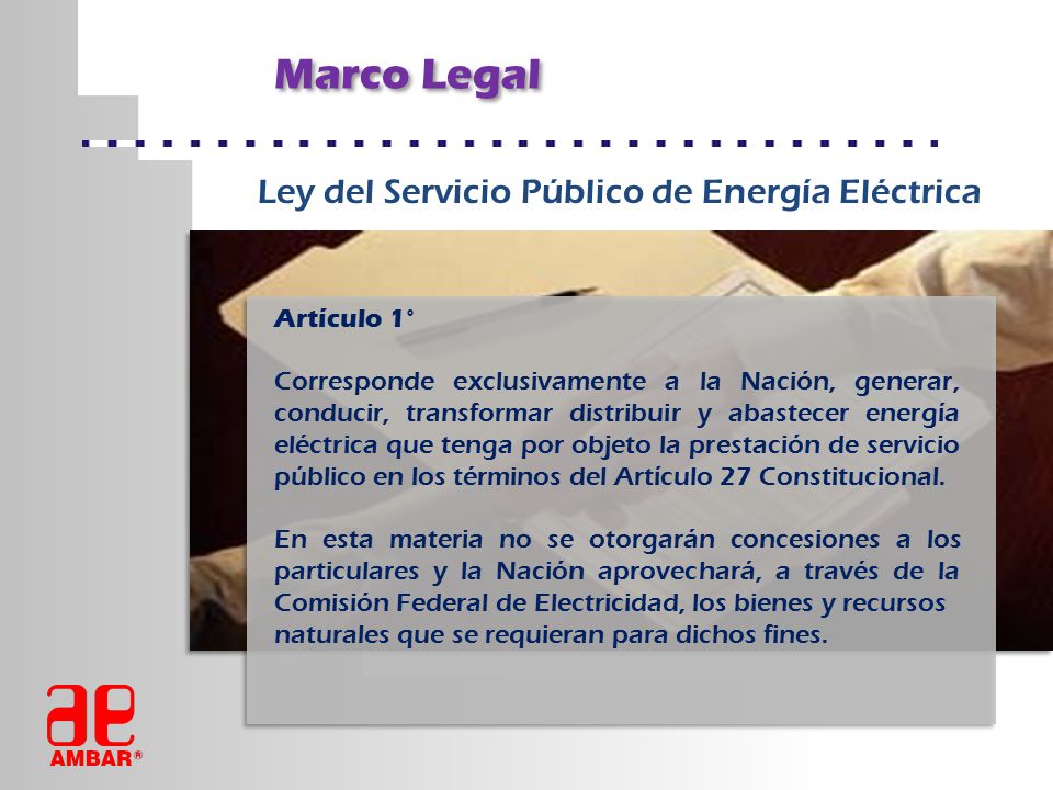 Marco Legal Ley del Servicio Público de Energía Eléctrica Artículo 1°