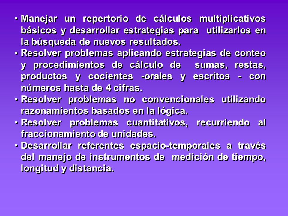 Manejar un repertorio de cálculos multiplicativos básicos y desarrollar estrategias para utilizarlos en la búsqueda de nuevos resultados.