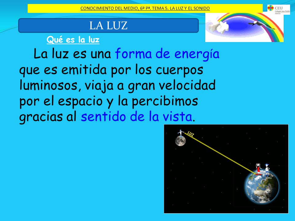 CONOCIMIENTO DEL MEDIO, 6º Pª. TEMA 5. LA LUZ Y EL SONIDO