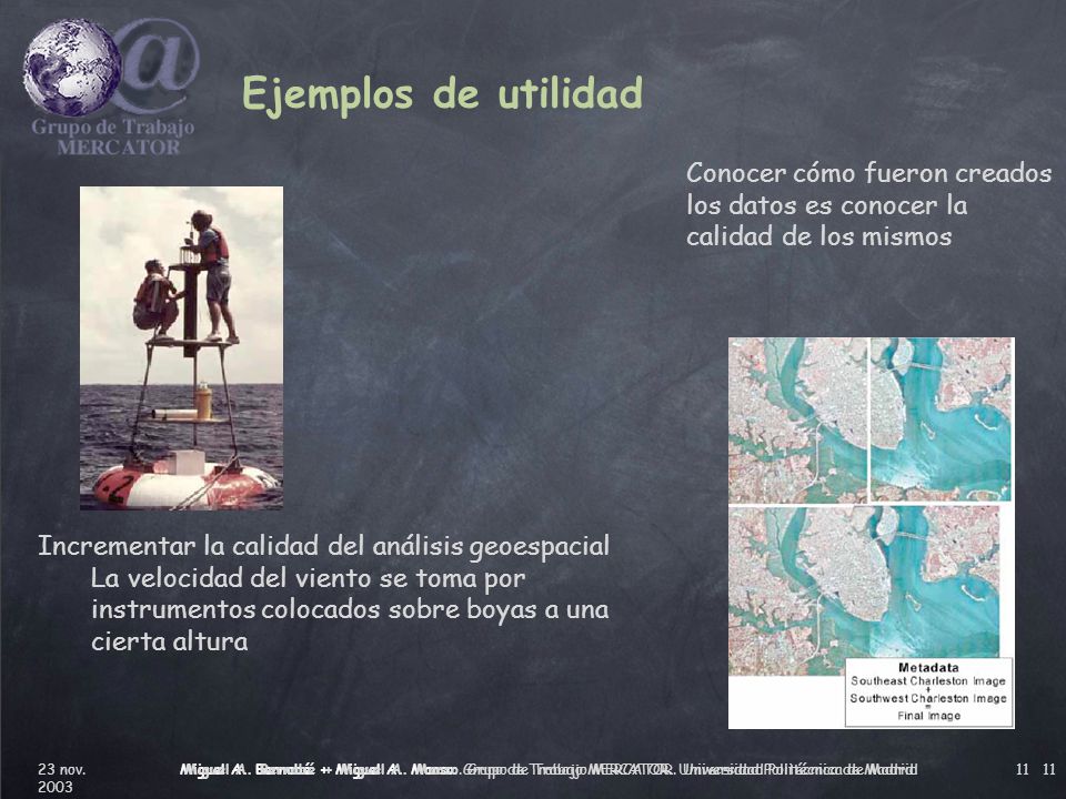 Ejemplos de utilidad Conocer cómo fueron creados los datos es conocer la calidad de los mismos. Incrementar la calidad del análisis geoespacial.