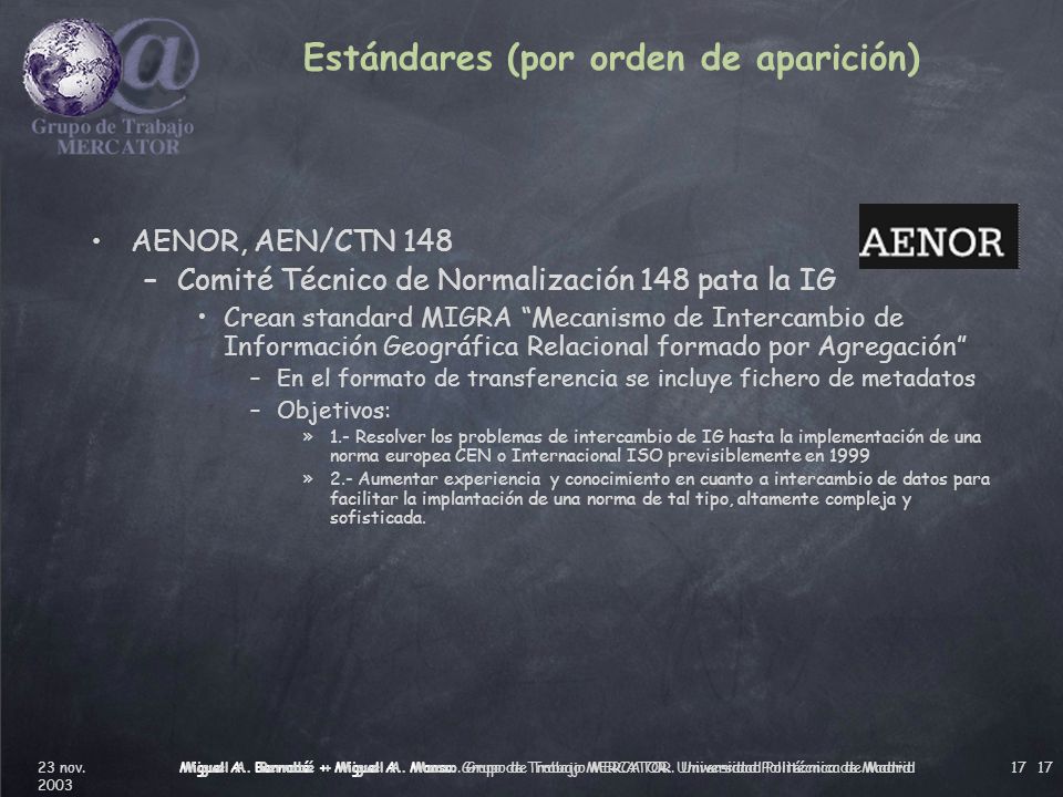 Estándares (por orden de aparición)