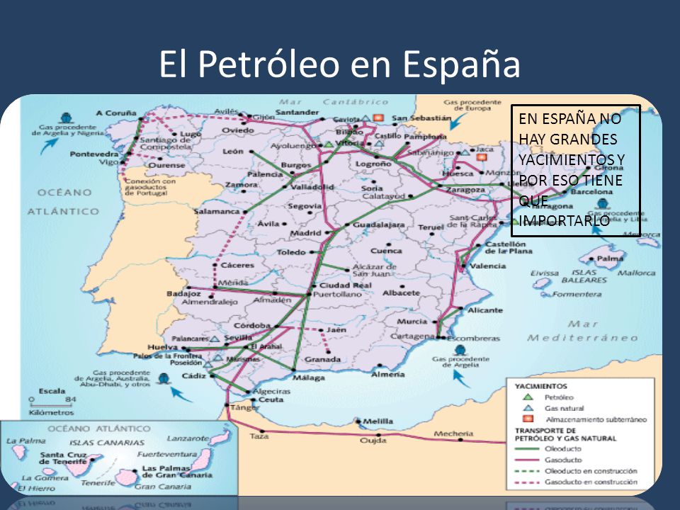 El Petróleo en España EN ESPAÑA NO HAY GRANDES YACIMIENTOS Y POR ESO TIENE QUE IMPORTARLO