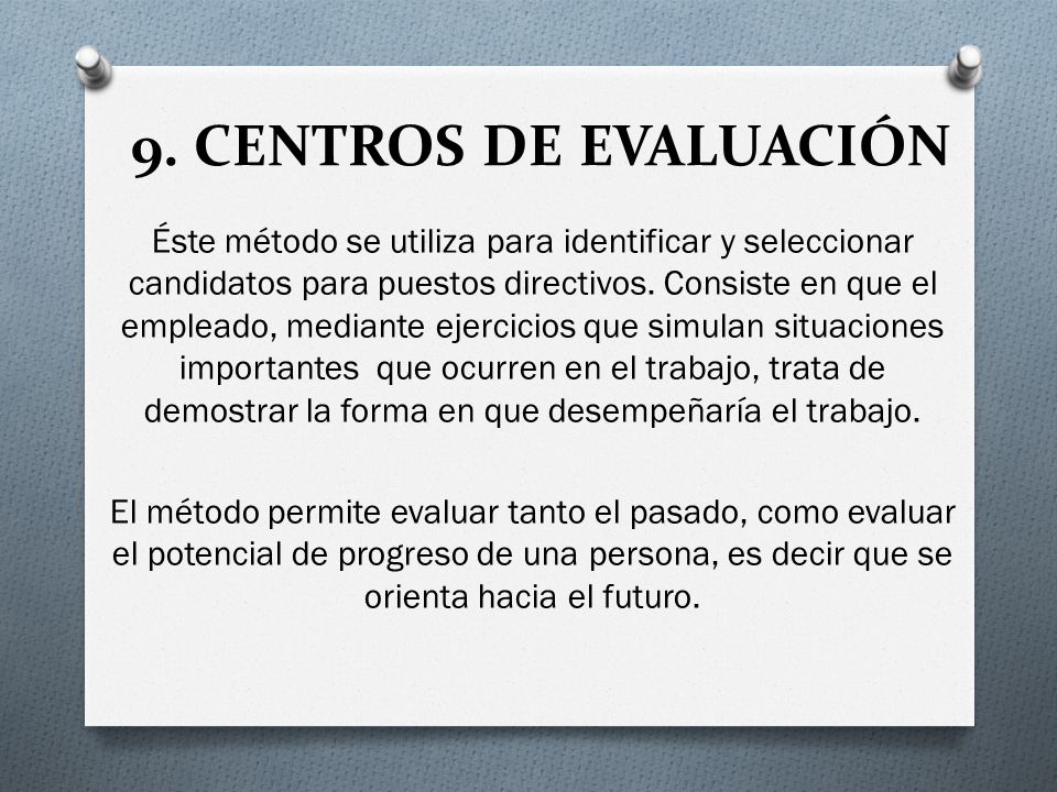 9. CENTROS DE EVALUACIÓN