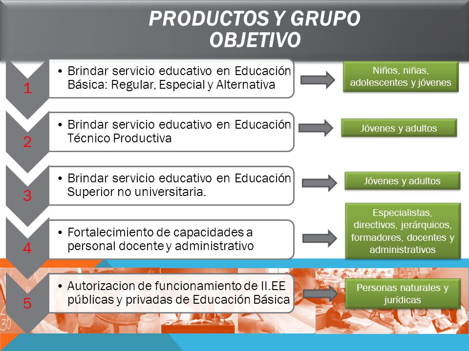 PRODUCTOS Y GRUPO OBJETIVO