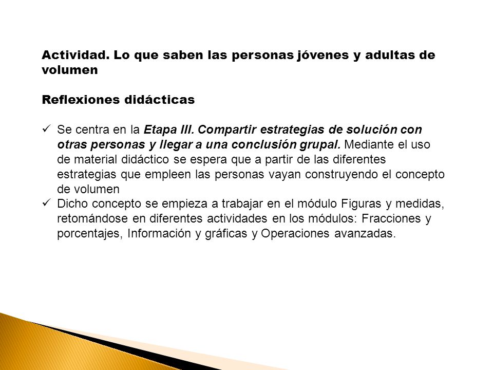 Actividad. Lo que saben las personas jóvenes y adultas de volumen