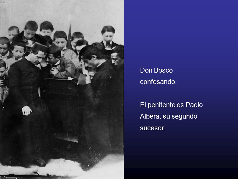 Don Bosco confesando. El penitente es Paolo Albera, su segundo sucesor.