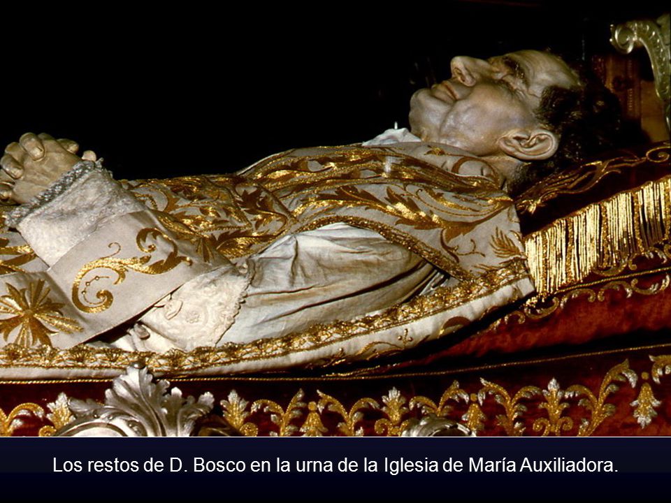 Los restos de D. Bosco en la urna de la Iglesia de María Auxiliadora.