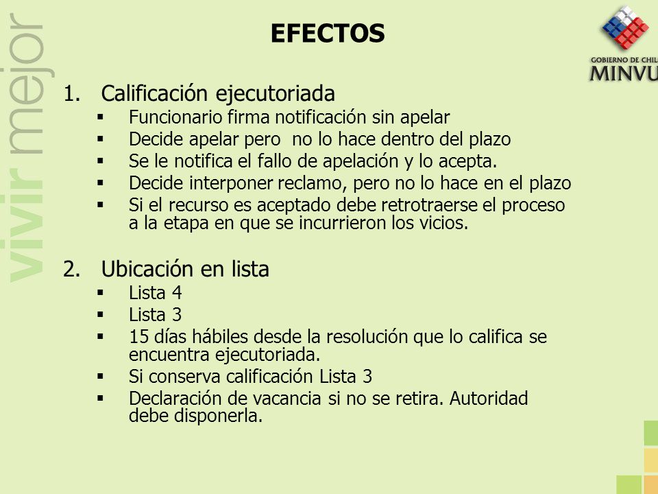EFECTOS Calificación ejecutoriada Ubicación en lista