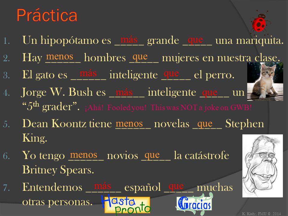 Práctica Un hipopótamo es _____ grande _____ una mariquita.