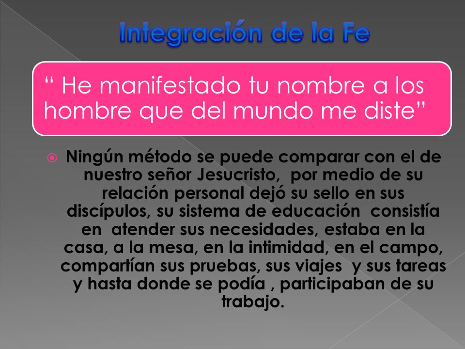 Integración de la Fe He manifestado tu nombre a los hombre que del mundo me diste