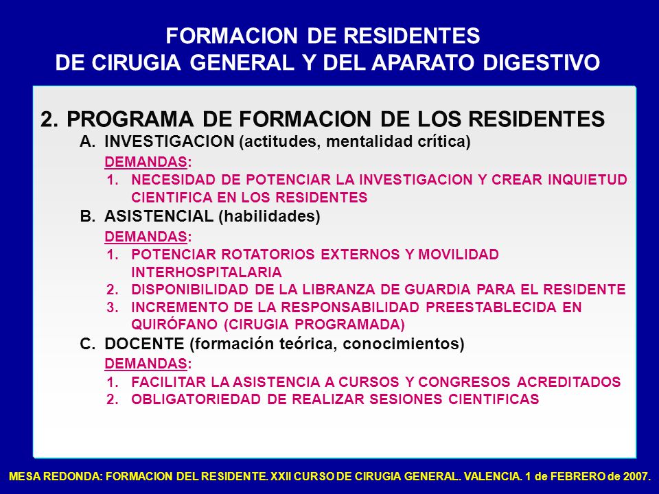 FORMACION DE RESIDENTES DE CIRUGIA GENERAL Y DEL APARATO DIGESTIVO