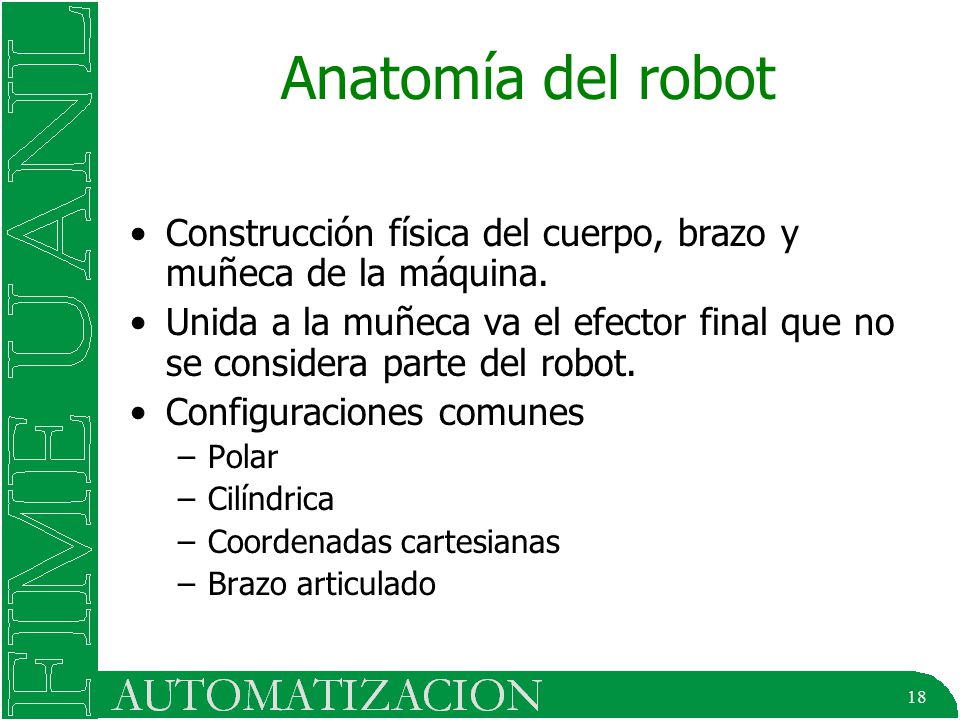 Anatomía del robot Construcción física del cuerpo, brazo y muñeca de la máquina.