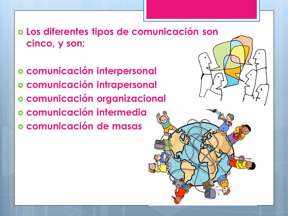 Los diferentes tipos de comunicación son cinco, y son: