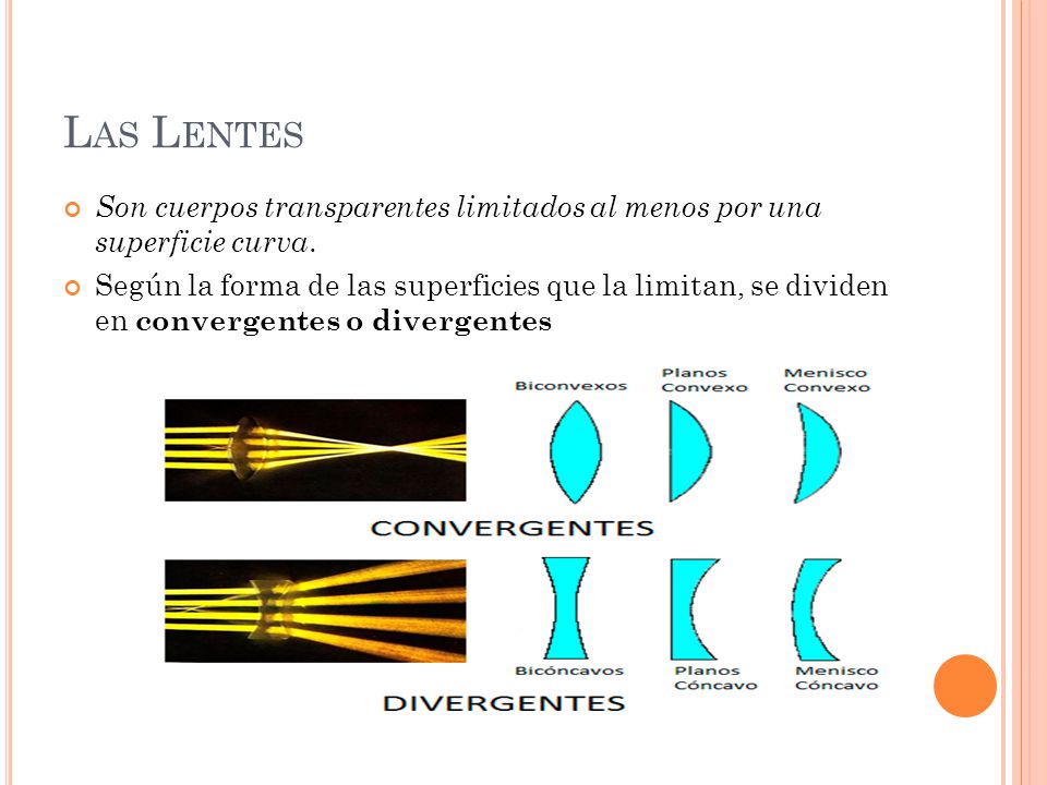 Las Lentes Son cuerpos transparentes limitados al menos por una superficie curva.