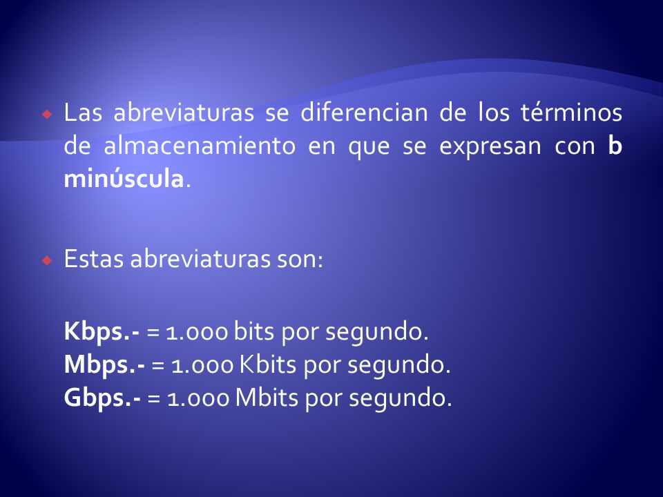 Las abreviaturas se diferencian de los términos de almacenamiento en que se expresan con b minúscula.