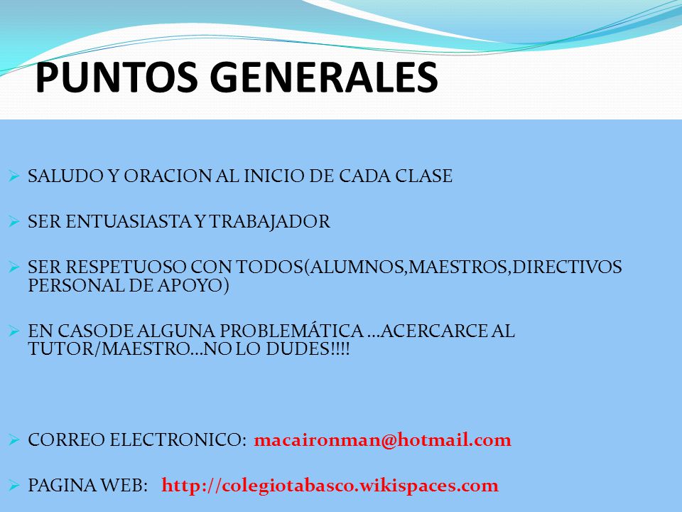 PUNTOS GENERALES SALUDO Y ORACION AL INICIO DE CADA CLASE