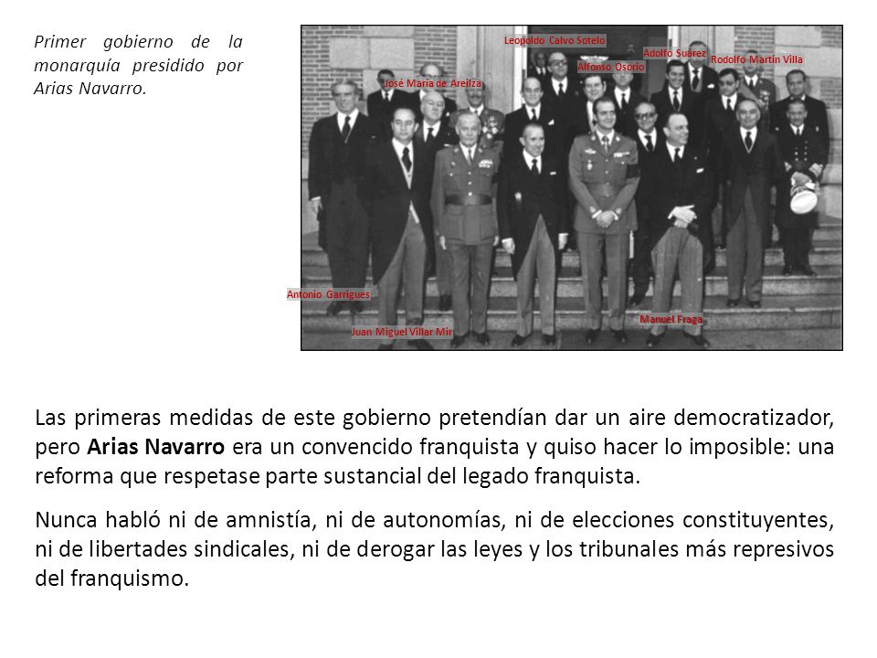 Primer gobierno de la monarquía presidido por Arias Navarro.