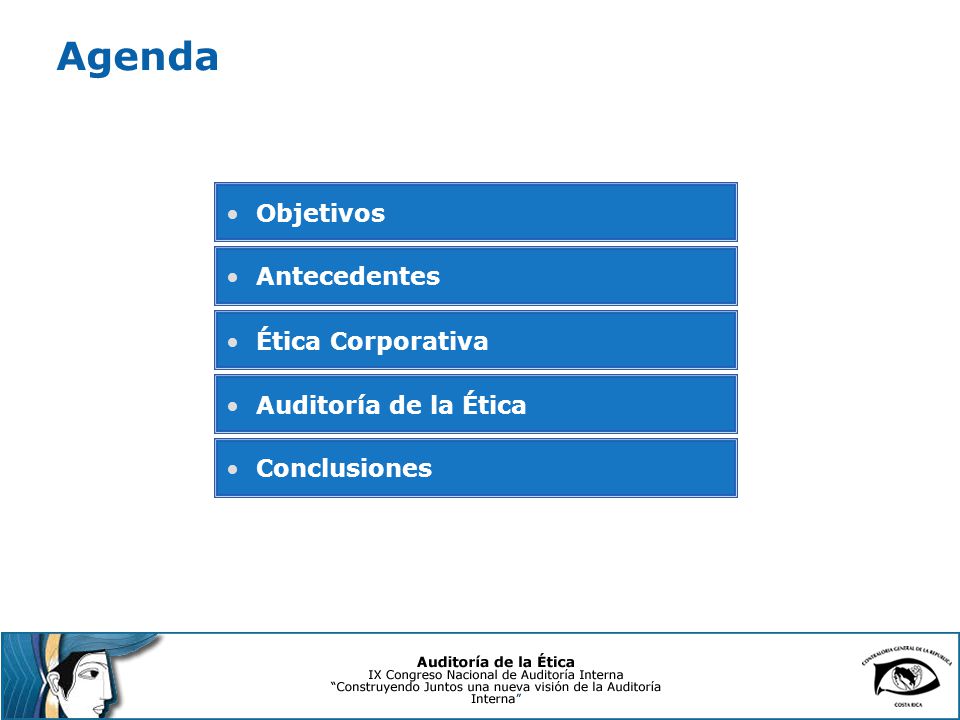 Agenda Objetivos Antecedentes Ética Corporativa Auditoría de la Ética