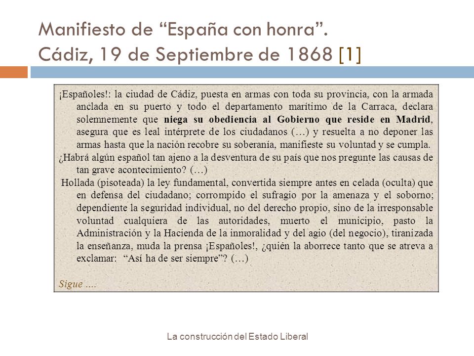 Manifiesto de España con honra . Cádiz, 19 de Septiembre de 1868 [1]