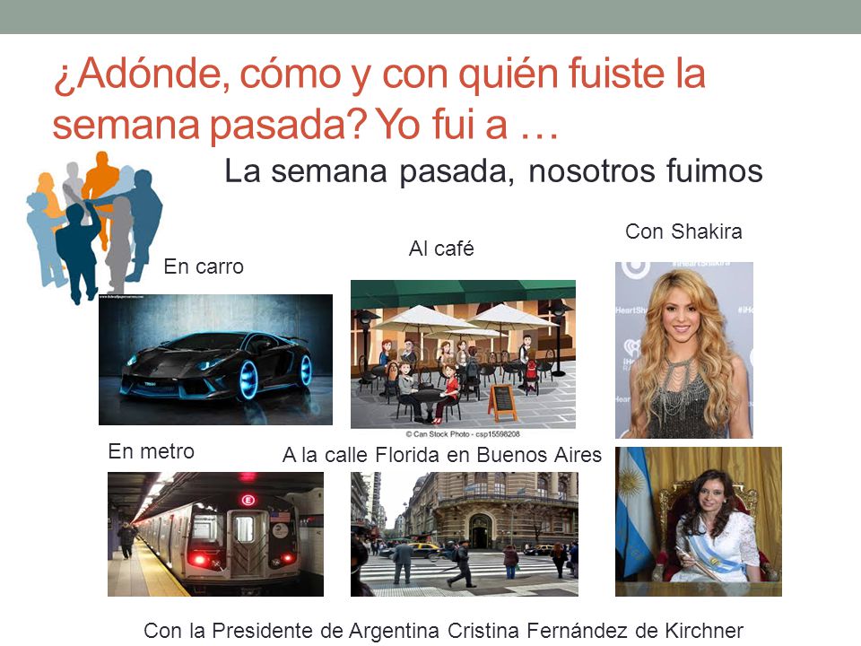 ¿Adónde, cómo y con quién fuiste la semana pasada Yo fui a …