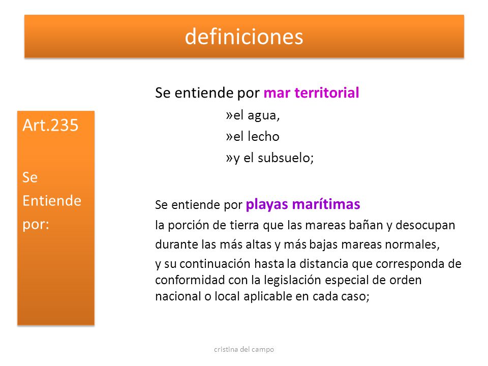 definiciones Art.235 Se entiende por mar territorial Se Entiende por: