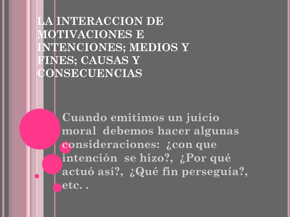 LA INTERACCION DE MOTIVACIONES E INTENCIONES; MEDIOS Y FINES; CAUSAS Y CONSECUENCIAS