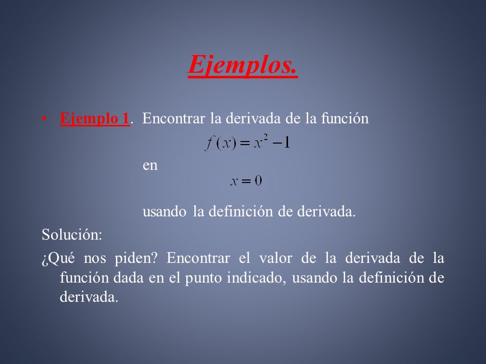 Ejemplos. Ejemplo 1. Encontrar la derivada de la función en