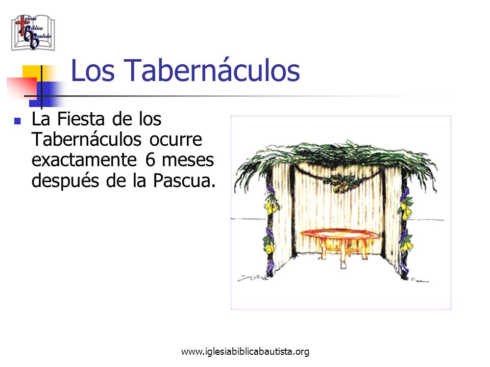Los Tabernáculos La Fiesta de los Tabernáculos ocurre exactamente 6 meses después de la Pascua.
