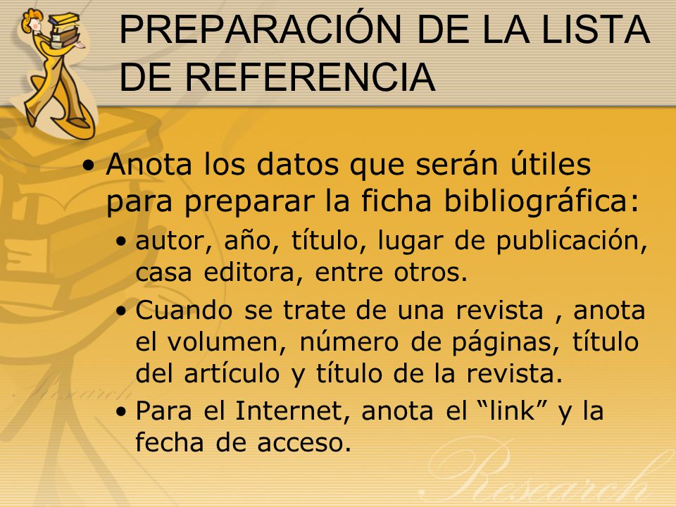 PREPARACIÓN DE LA LISTA DE REFERENCIA