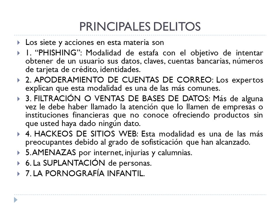 PRINCIPALES DELITOS Los siete y acciones en esta materia son