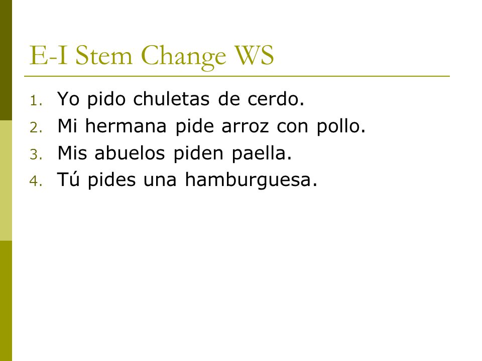 E-I Stem Change WS Yo pido chuletas de cerdo.