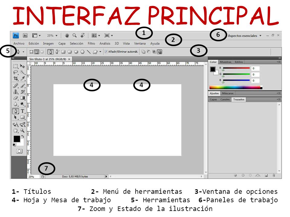 INTERFAZ PRINCIPAL Títulos 2- Menú de herramientas 3-Ventana de opciones.