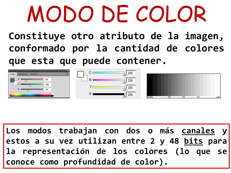 MODO DE COLOR Constituye otro atributo de la imagen, conformado por la cantidad de colores que esta que puede contener.